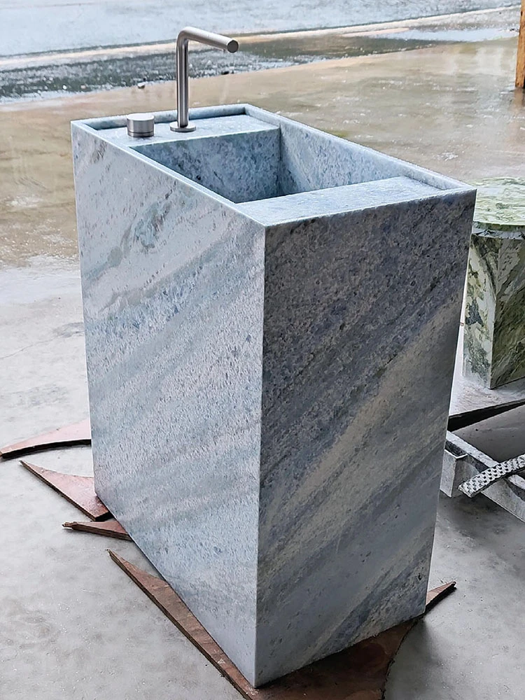Blue Crystal Marble Pedestal Sink